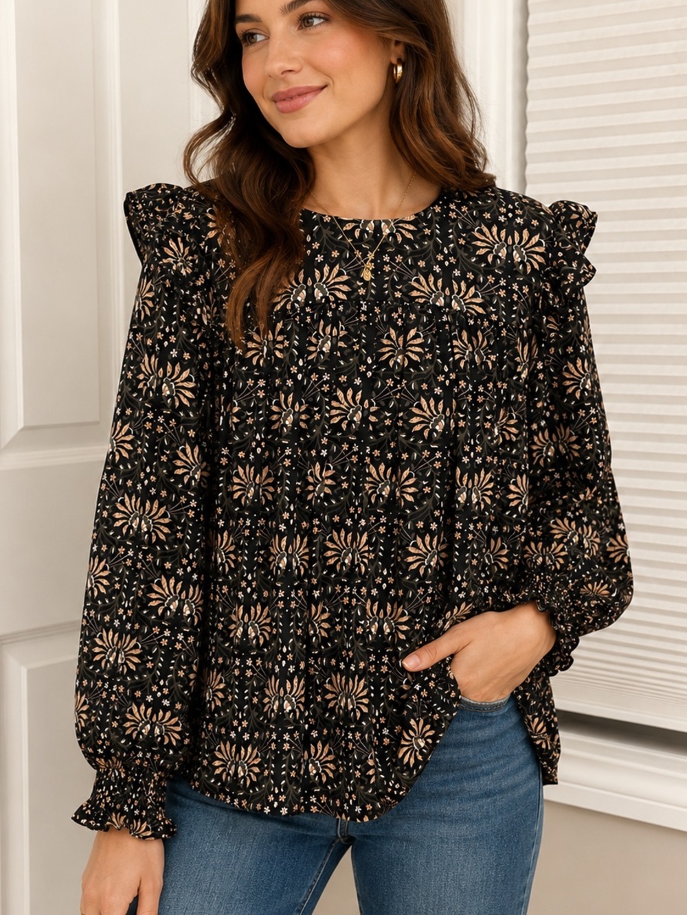 Boohoo Floral Long Sleeve Blouse – Size US 14 / UK 18 / EU 46